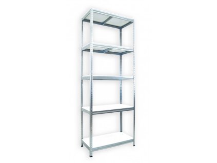 Regał metalowy Biedrax 60 x 75 x 210 cm, ocynkowany - 5 półek białych laminowanych 12mm