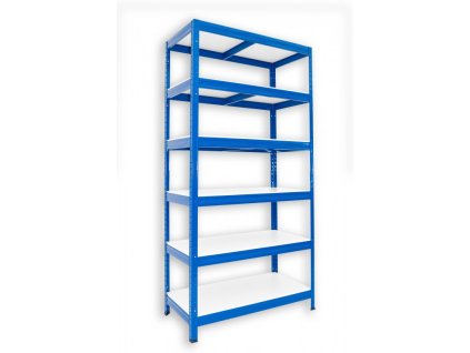 Regał metalowy Biedrax 50 x 75 x 180 cm, niebieski - 6 półek białych laminowanych 12mm