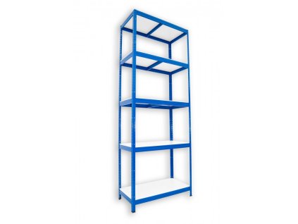 Regał metalowy Biedrax 60 x 75 x 210 cm, niebieski - 5 półek białych laminowanych 12mm