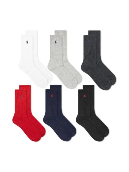 6PACK Ponožky Polo Ralph Lauren Cotton Crew (Farba Mix, Veľkosť UNI)