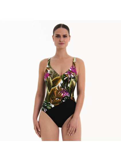Jednodielne asymetrické plavky s orchideami vzorom Anita Style Elea 7337 (Farba Mix, Veľkosť 100 C)