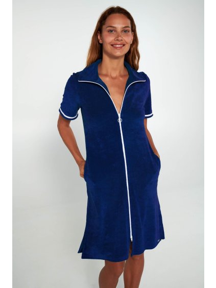 Dámske froté šaty na zips Vamp 20551 (Farba Olivová, Veľkosť L)