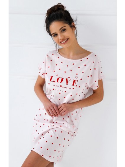 Bavlnená nočná košeľa s krátkym rukávom Sensis - love is all around us (Farba Bledoružová, Veľkosť S)