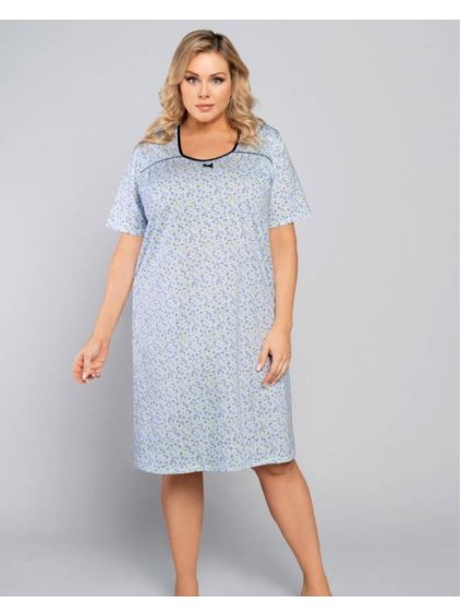 Bavlnená nočná košeľa s potlačou kvietkov Italian Fashion Balbina (Farba Svetlomodrá, Veľkosť XL)