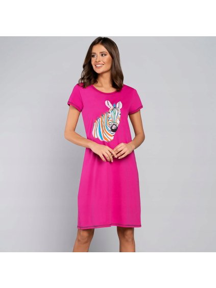 Bavlnená nočná košeľa s potlačou zebry Italian Fashion Afrika (Farba Fuxia, Veľkosť M)