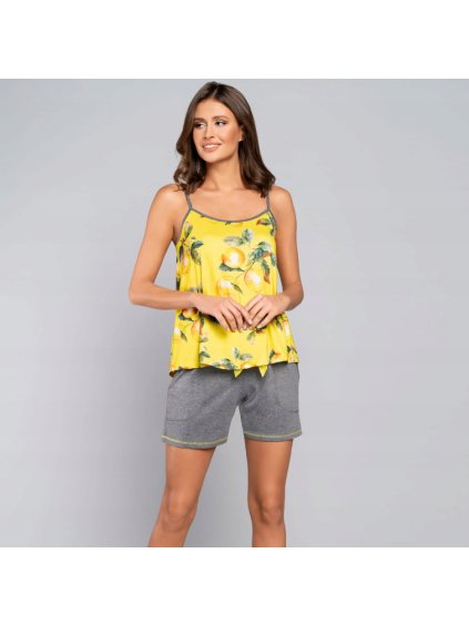 Krátke bavlnené pyžamo s potlačou citrónov Italian Fashion Lemon (Farba Žltá, Veľkosť S)