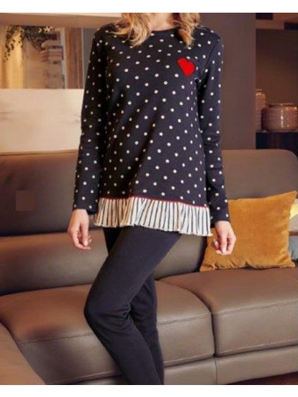 Dlhé bodkované pyžamo Nottingham (Farba Tmavomodrá, Veľkosť S)