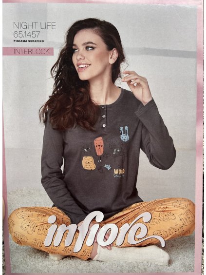 Dvojdielne dámske pyžamo so sovičkami a patentami - interlock - Infiore NTG1457 (Farba Mix, Veľkosť S)