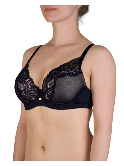 Čipkovaná podprsenka s kosticou Lormar Saten Soft up (Farba Čierna, Veľkosť 70 B)