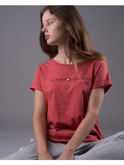 Bavlnené tričko s krátkym rukávom Tommy Hilfiger (Farba Bledoružová, Veľkosť XS)