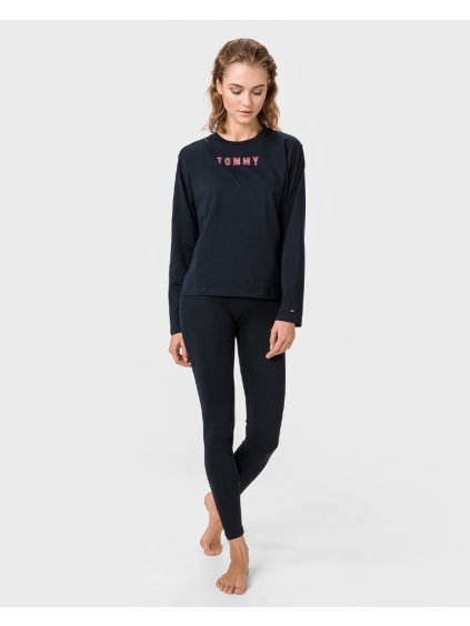 Dlhé bavlnené pyžamo Tommy Hilfiger (Farba Tmavomodrá, Veľkosť XS)