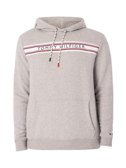 Pánska mikina s kapucňou a výrazným nápisom Tommy Hilfiger UM02427 (Farba Sivý melír, Veľkosť M)