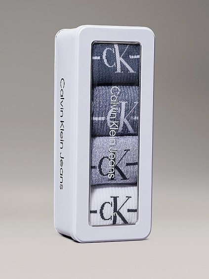 Pánske 4 balenie vyšších ponožiek v darčekovej plechovej krabičke Calvin Klein (Farba Petrolejová, Veľkosť UNI)