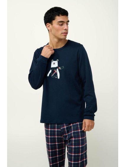 Pánske dvojdielne interlock bavlnené zimné/ vianočné pyžamo s patentami VAMP 23680