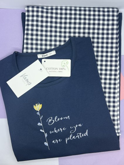 Dámske pyžamo s kockovanými nohavicami a dlhým rukávom VAMP 70054