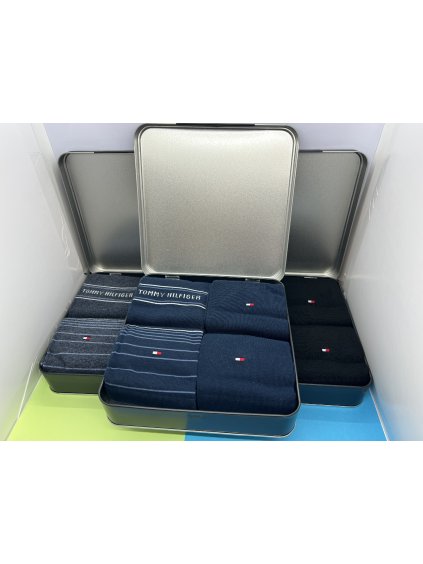 4PACK vyššie pánske ponožky v plechovej krabičke Tommy Hilfiger- GIFTBOX 701220146