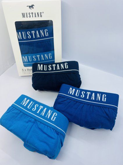 3PACK Bavlnené boxerky Mustang v modrých odtieňoch