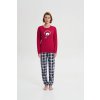 Dámske dvojdielne bavlnené pyžamo s kockovanými nohavicami s patentami 19707 Vamp (Farba Červená, Veľkosť XS)