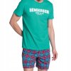 Krátke bavlnené pyžamo Henderson Lid (Farba Tyrkysová, Veľkosť M)