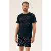 Pánske bavlnené krátky pyžamo so srdiečkami Henderson 42602 (Farba Čierna, Veľkosť M)