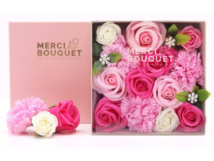 Ružový štvorcový box mydlových kvetov