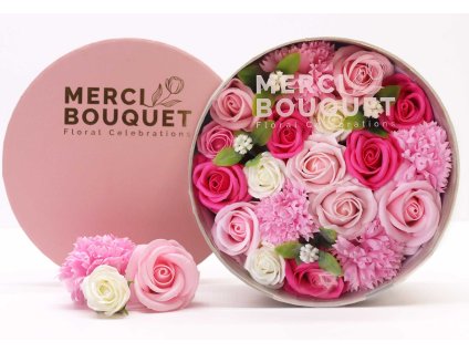 Ružový okrúhly box mydlových kvetov