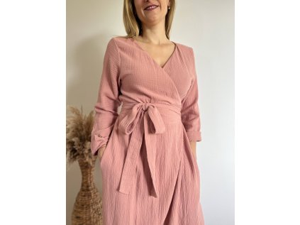 Zavinovací šaty, S/M, starorůžová