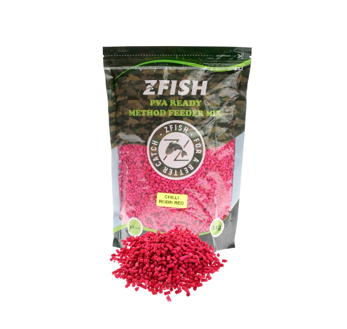 ZFish mikro pelety PVA Ready & Method Feeder Mix 2-3mm 1kg Příchuť: Chilli-Robin Red