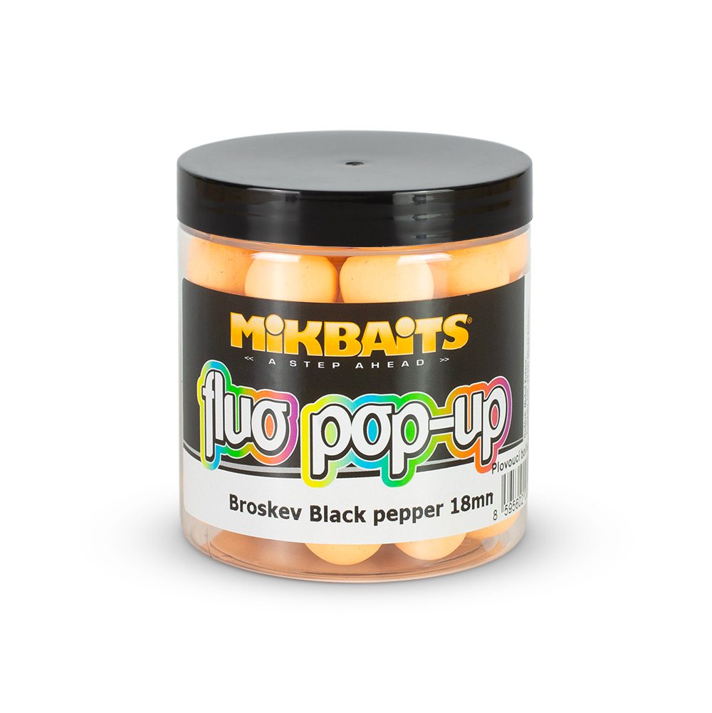 Mikbaits plovoucí fluo boilie 18mm 250ml Příchuť: Broskev Black pepper