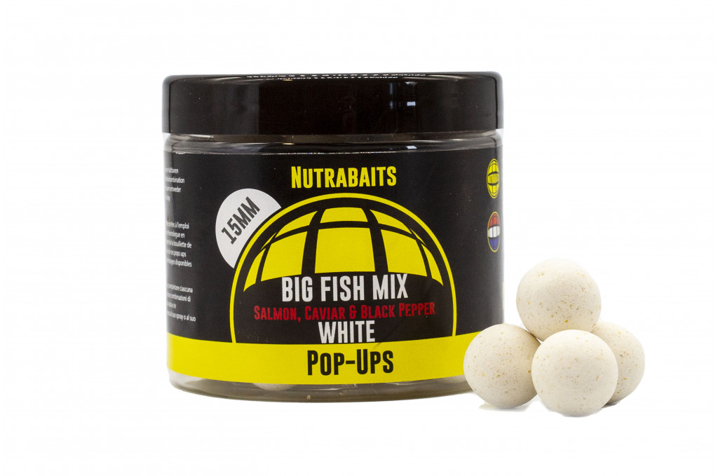 Nutrabaits pop-up 15mm Příchuť: Big Fish Mix (Salmon Caviar Black Pepper) Whites