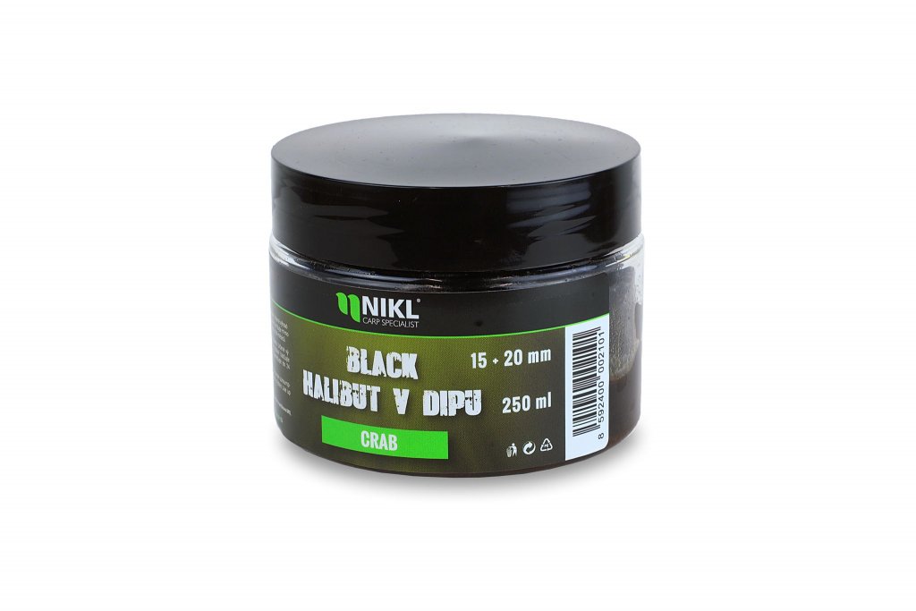 Karel Nikl Black Halibut pelety v dipu 15+20mm 250g Příchuť: Crab