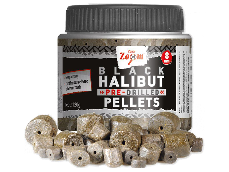 Carp Zoom pelety s dírou Black Halibut Pellets 120g Průměr: 20mm