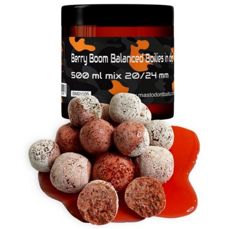 Mastodont Baits vyvážené boilies Balanced Boilies in dip 20/24mm mix 500ml Příchuť: Berry Boom