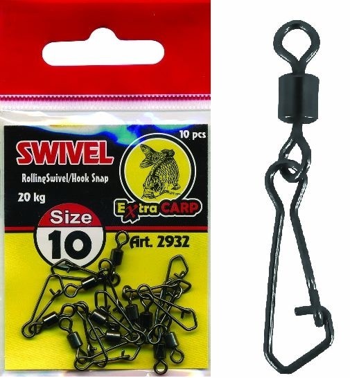 Extra Carp pevnostní obratlík s karabinkou Rolling Swivel Hook Snap 10ks Velikost: 14