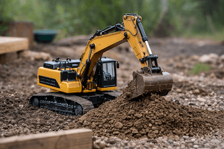 RC stavební stroje: bagry, buldozery a jeřáby