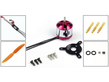 Střídavé Combo MM1408-1850kv DW Hobby + 10A ESC, vrtule 6x3, unašeč, konektory