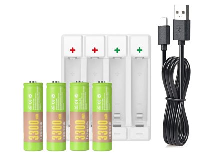 4x nabíjecí AA 3300mWh 1,5V baterie + nabíječka Soshine