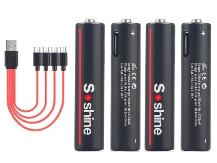 4x dobíjecí USB AA 1,5V baterie Soshine 3500mWh + USB kabel