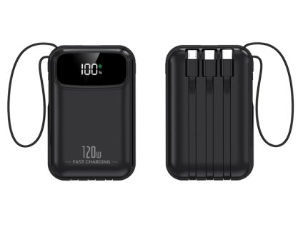 Mini Powerbanka 10000mAh s vestavěnými kabely - Černá