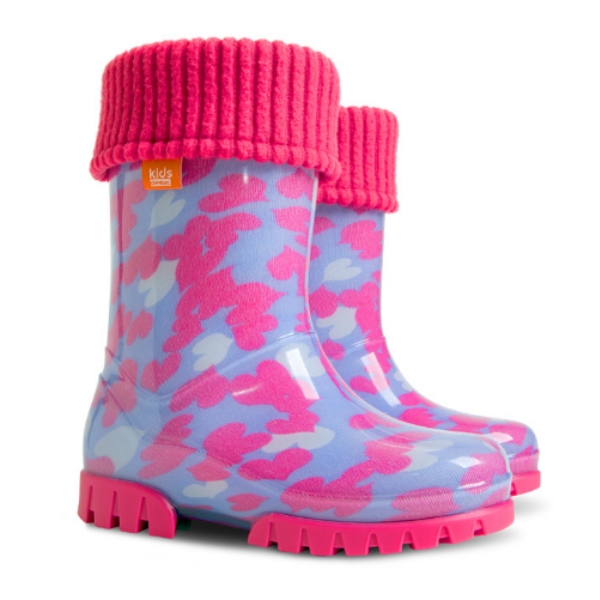 Detské zateplené farebné gumáky Demar TWISTER LUX PRINT 0038/0039 C srdiečka Veľkosť: 32/33