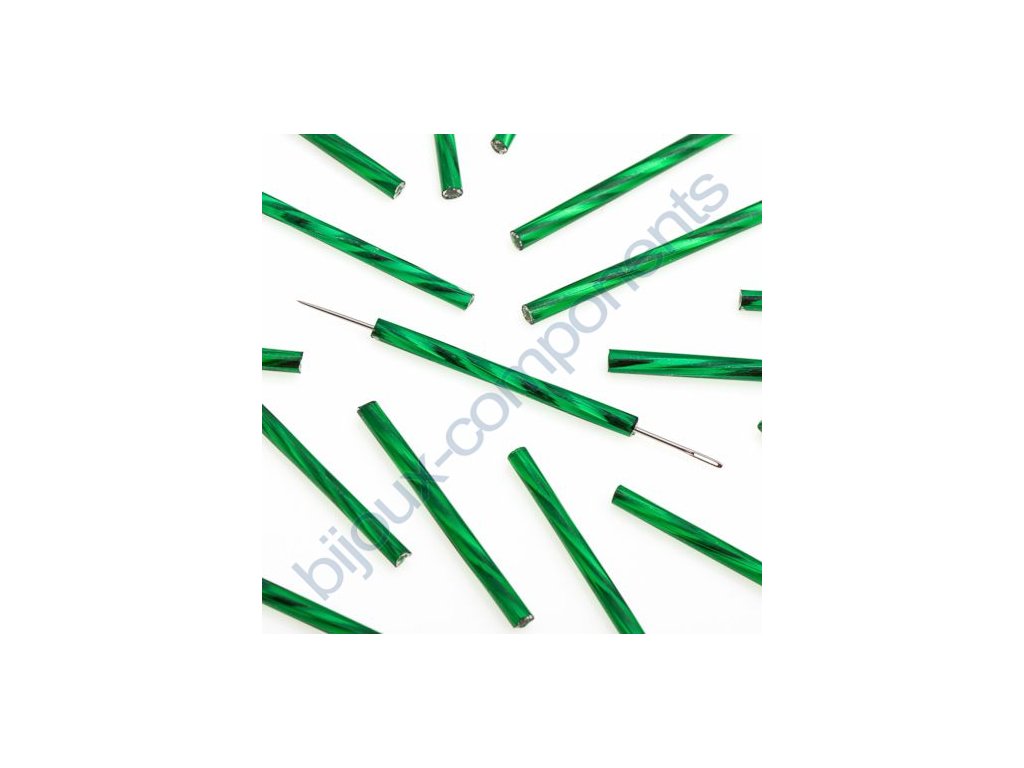 PRECIOSA Skleněné tyčinky, stáčený průtah - 30 mm - zelené / stříbrný průtah