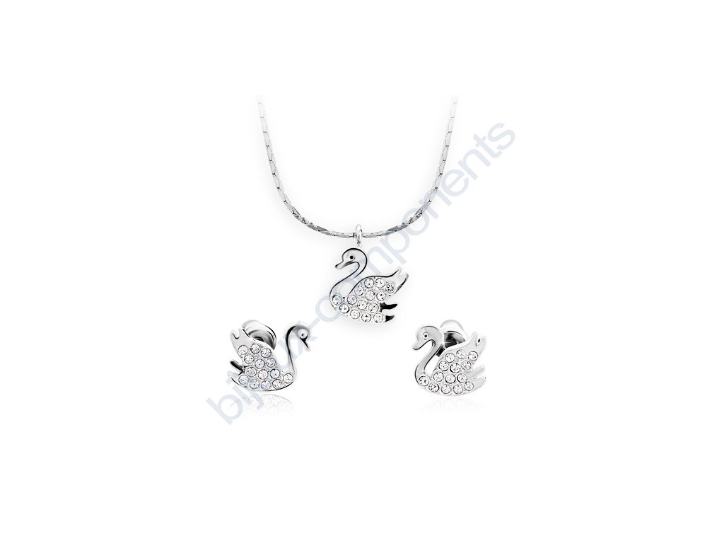 Bižuterní sada - náhrdelník a náušnice s kameny Swarovski - labutě - Bijoux  Components - Svět korálků