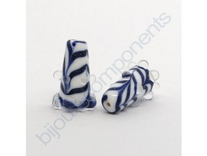 Lampový skleněný korálek - ručně vinutý, cca 24x11mm, bílo-modrý avanturín+krystal
