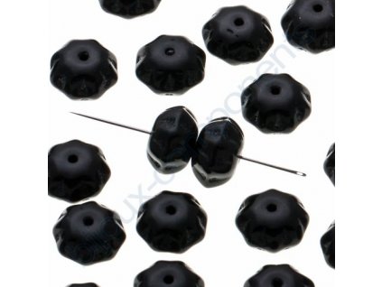 Skleněné mačkané korálky - černé, cca 8,5x5,5mm