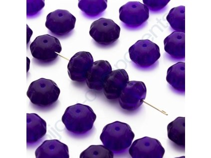 Skleněné mačkané korálky - tm.modré - kytička, cca 8,6x5,8mm