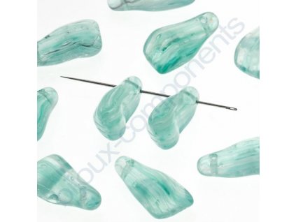 Skleněné mačkané korálky - tyrkysové žíhané - nožička, cca 14,7x7,2x5,5mm