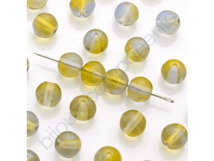 Skleněné mačkané korálky - topaz/modrá - kulička, cca 5mm