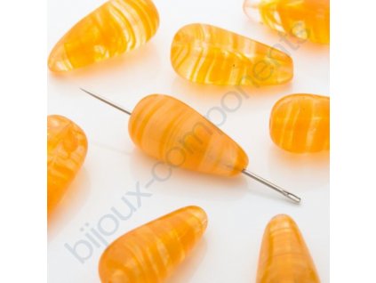 Skleněné mačkané korálky - oranžové, žíhané, cca 19,4x9mm