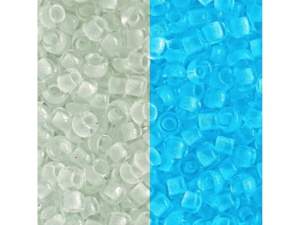 TOHO rokajl, Glow In The Dark, White-Bright Blue, vel.3,1 mm, průtah 1,3 mm