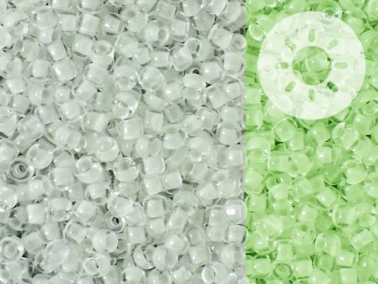 TOHO rokajl, Glow In The Dark, White-Bright Green, vel.3,1 mm, průtah 1,3 mm